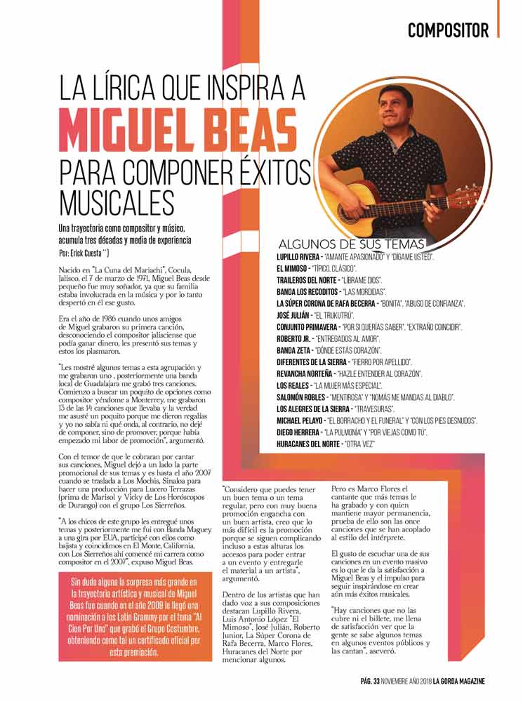 Miguel Beas, Compositor Del Mes