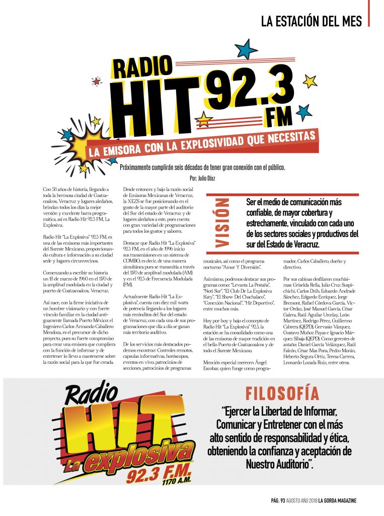 Radio Hit 92.3 FM, Estación Del Mes, La Gorda Magazine