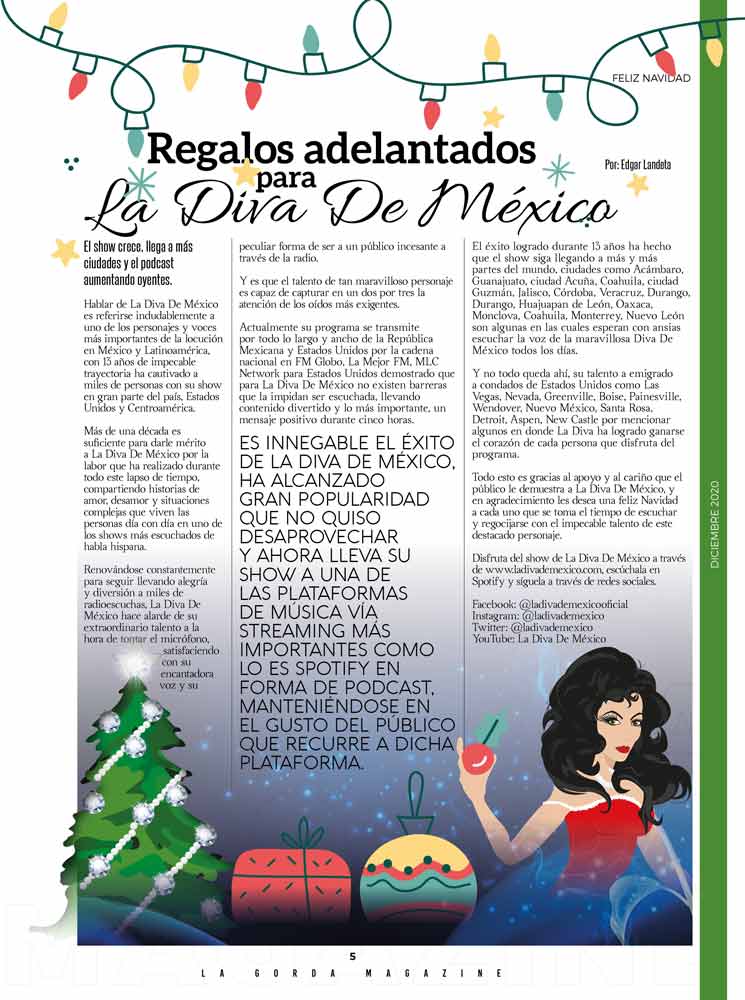 La Diva De México, La Gorda Magazine Diciembre 2020